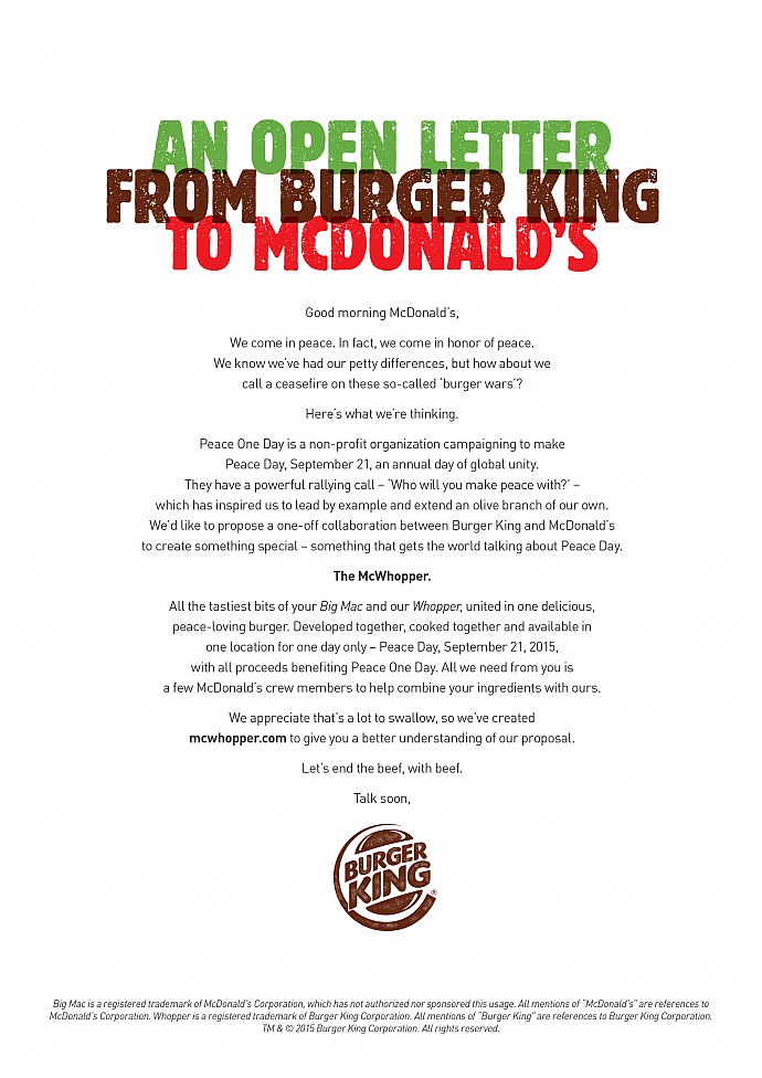 Burger King / Peace One Day: McWhopper