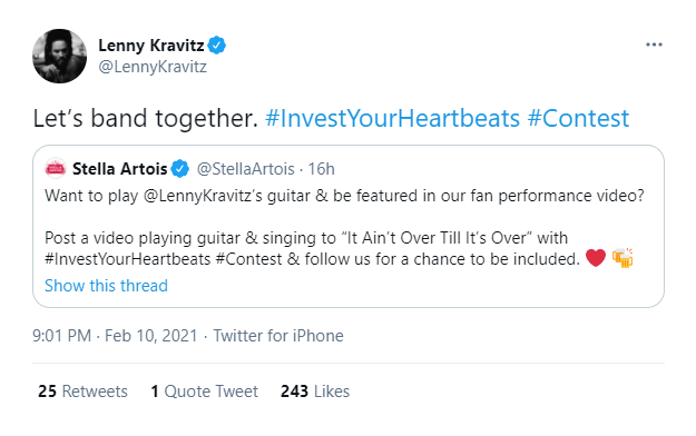 Music Fans Can Win Signed Lenny Kravitz Guitar + Appear in Stella Artois Music Film