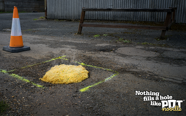 Pot Noodle Addresses Britain's Pothole Epidemic with "Nothing Fills a Hole Like Pot Noodle" Campaign by adam&eveDDB